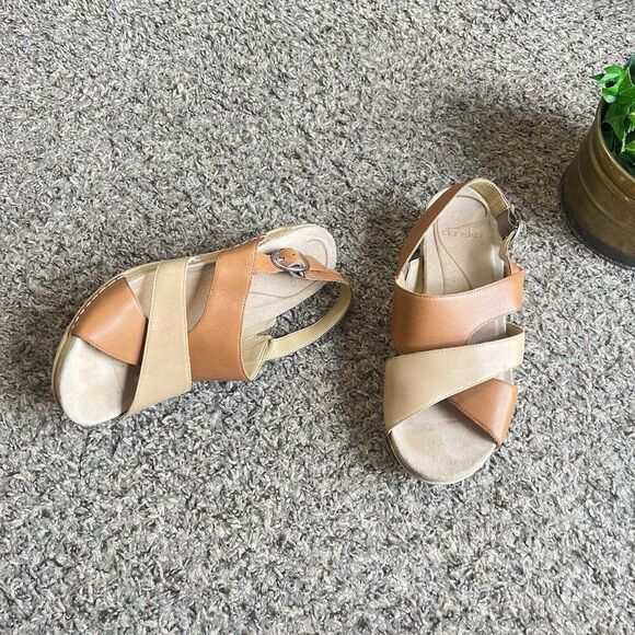 Dansko Lindy Brown Leather Criss Cross Strap Sandals Slingback 37 US 6.5-7 - Picture 10 of 11
